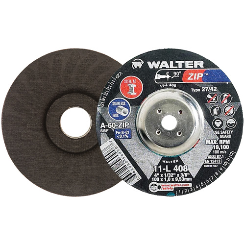 Zip Cutting and Grinding Wheel, 4" x 1/32", 3/8" Arbor, Type 27, 60 Grit, Aluminum Oxide NTL Industrial
