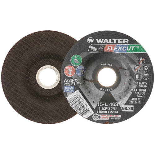 FLEXCUT Grinding Wheel, 4-1/2", 36 Grit, Aluminum Oxide, 7/8", 13300 RPM, Type 29 NTL Industrial