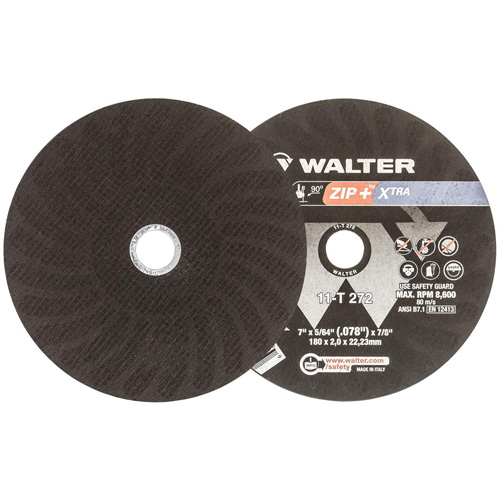Meule &agrave; tronçonner pour usage intensif Zip+Xtra, 7" x 5/64", Arbre de 7/8", Type 1, Oxyde d'aluminium, 8600 Tr/min NTL Industrial