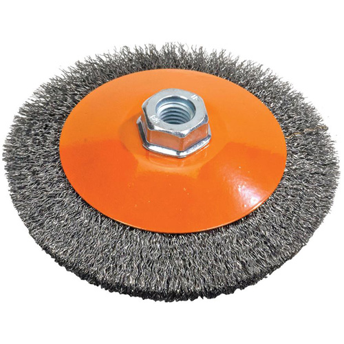 Meule soucoupe &agrave; fils cr&ecirc;p&eacute;s, 5" dia., Fils 0,012", Arbre 5/8"-11 NTL Industrial