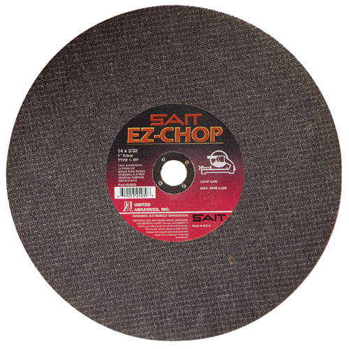 EZ-Chop&reg; Chop Saw Wheel, 14" x 3/32", 1" Arbor, Type 1, Aluminum Oxide, 4400 RPM NTL Industrial