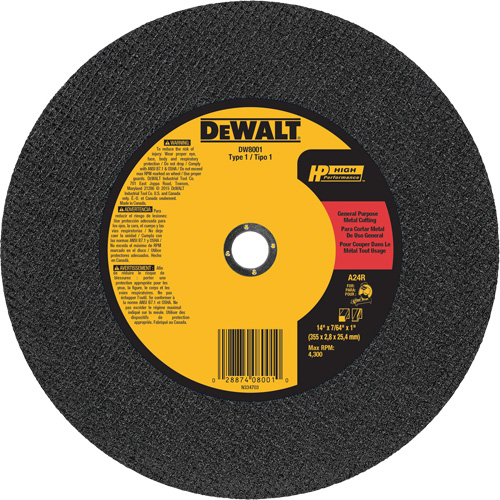 General Purpose Metal Cutting Chop Saw Wheel, 14" x 7/64", 1" Arbor, Type 1, Aluminum Oxide, 4300 RPM NTL Industrial