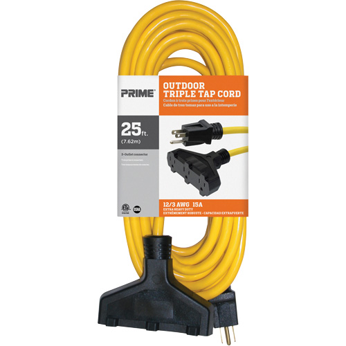 Cordon rallonge en vinyle, Ext&eacute;rieur, SJTW, AWG 12/3, 15 A, 3 prise(s), 25' NTL Industrial