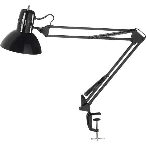 Swing Arm Clamp-On Desk Lamps, 100 W, Incandescent, C-Clamp, Black NTL Industrial