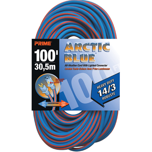 Arctic Blue Extension Cord, All-Weather, SJEOW, 14/3 AWG, 13 A, 100' NTL Industrial