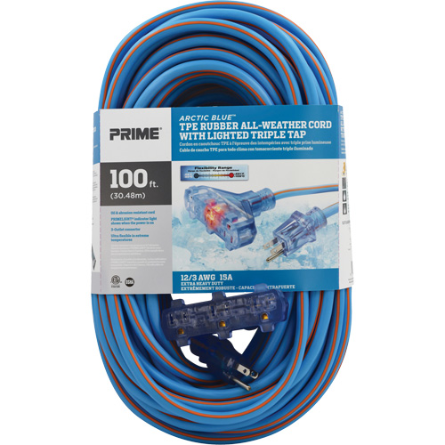 Cordons rallonges en caoutchouc TPE Arctic Blue, Toutes saisons, SJEOW, AWG 12/3, 15 A, 3 prise(s), 100' NTL Industrial