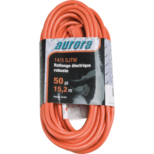 Vinyl Extension Cord, Outdoor, SJTW, 14/3 AWG, 15 A, 50' NTL Industrial