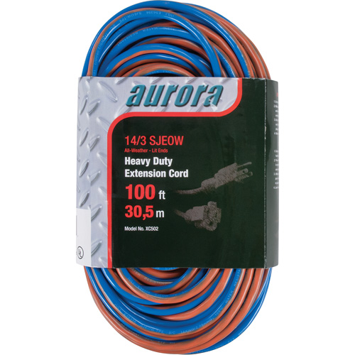TPE-Rubber Extension Cord With Light Indicator, All-Weather, SJEOW, 14/3 AWG, 13 A, 100' NTL Industrial