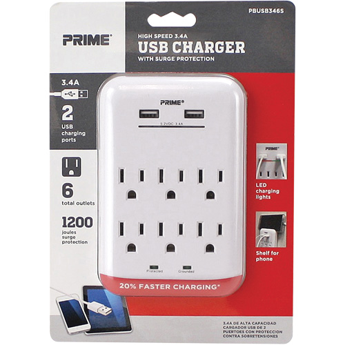 Prime&reg; USB Charger with Surge Protector NTL Industrial