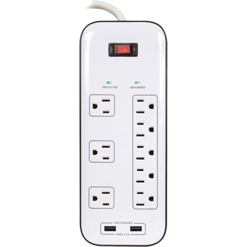 Limiteurs de surtension avec chargeur USB, 8 Prises, 2400 J, 1875 W, Cordon 6' NTL Industrial