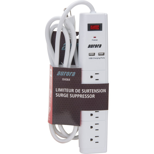 USB Charging Surge Protector, 6 Outlets, 1200 J, 1875 W, 6' Cord NTL Industrial