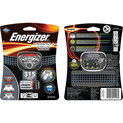 Vision HD+ Focus Headlamp, LED, 315 Lumens, 6 Hrs. Run Time, AAA Batteries NTL Industrial