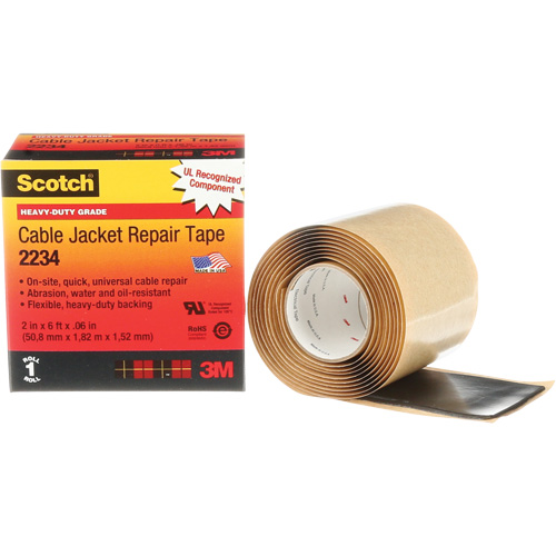 Scotch&reg; Cable Jacket Repair Tape, 51 mm (2") x 1.8 m (6'), Black, 60 mils NTL Industrial