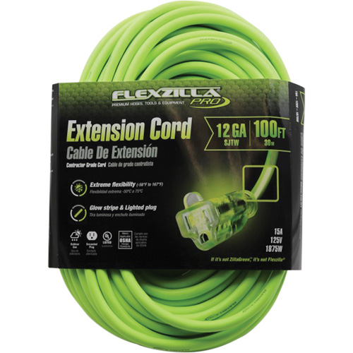 Flexzilla&reg; Pro Industrial Extension Cord, All-Weather, SJTW, 12/3 AWG, 15 A, 100' NTL Industrial