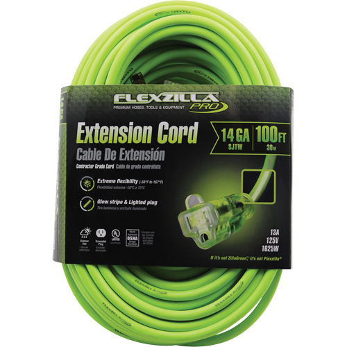 Flexzilla&reg; Pro Industrial Extension Cord, All-Weather, SJTW, 14/3 AWG, 15 A, 100' NTL Industrial