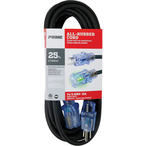 All-Rubber Extension Cord, Outdoor, SJOOW, 14/3 AWG, 15 A, 25' NTL Industrial
