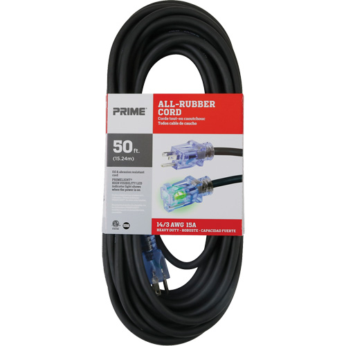 All-Rubber Extension Cord, Outdoor, SJOOW, 14/3 AWG, 15 A, 50' NTL Industrial
