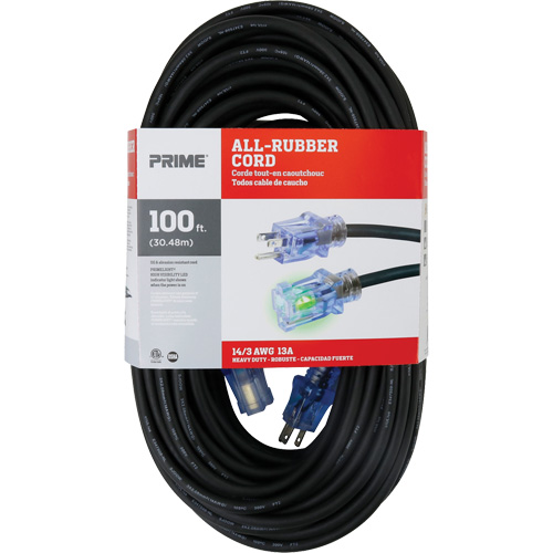 All-Rubber Extension Cord, Outdoor, SJOOW, 14/3 AWG, 15 A, 100' NTL Industrial