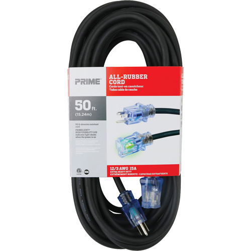 All-Rubber Extension Cord, Outdoor, SJOOW, 12/3 AWG, 15 A, 50' NTL Industrial