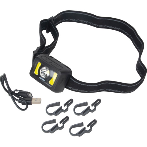 Lampe frontale, DEL, 350 lumens, 2 hres de fonctionnement, piles Rechargeable NTL Industrial