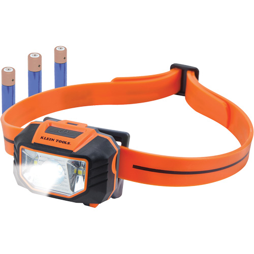 Headlamp with Silicone Hardhat Strap, LED, AAA Batteries, Plastic NTL Industrial