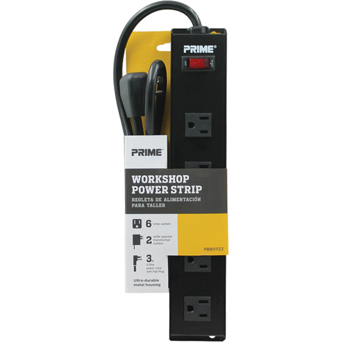 Bloc multiprise pour atelier en m&eacute;tal, 6 Prise(s), 3', 15 A, 1875 W, 125 V NTL Industrial