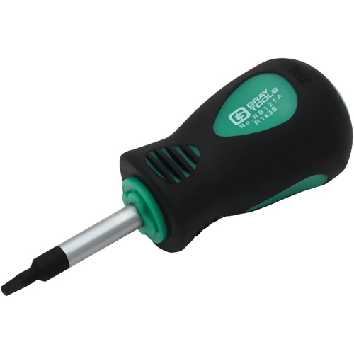 Stubby Square Recess Screwdriver, #1 Tip, Round, 3-1/4" L, Cushion Grip Handle NTL Industrial