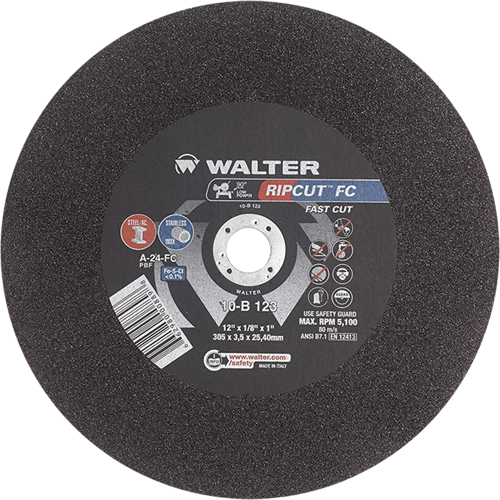 Ripcut Stainless Steel & Steel Cut-Off Wheel for Stationary Saws, 18" x 3/16", 1" Arbor, Type 1, Aluminum Oxide, 3400 RPM NTL Industrial