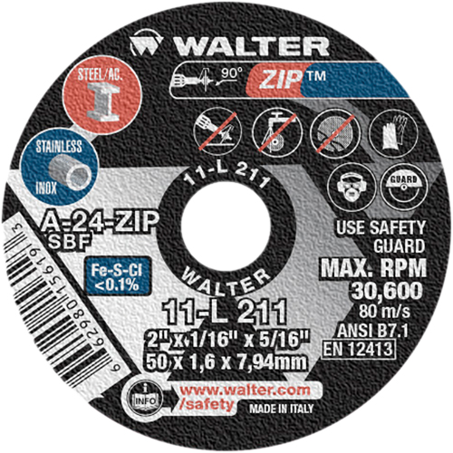 Zip Cut-Off Wheel, 2" x 1/16", 5/16" Arbor, Type 1, Aluminum Oxide, 5100 RPM NTL Industrial