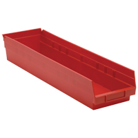 Shelf Bins, 6-5/8" W x 4" H x 23-5/8" D, Red, 50 lbs. Capacity NTL Industrial