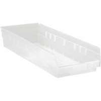 Bacs de rangement pour tablettes, 8-3/8" la x 4" H x 23-5/8" p, Transparent, Capacit&eacute; 50 lb NTL Industrial
