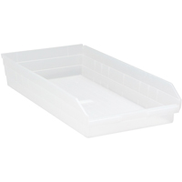 Bacs de rangement pour tablettes, 11-1/8" la x 4" H x 23-5/8" p, Transparent, Capacit&eacute; 50 lb NTL Industrial