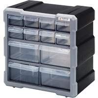 Drawer Cabinet, Plastic, 12 Drawers, 10-1/2" x 6-1/4" x 10-1/4", Black CG061 | NTL Industrial