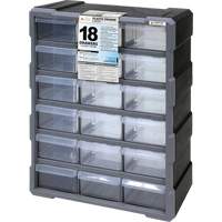Drawer Cabinet, Plastic, 18 Drawers, 15" x 6-1/4" x 18-3/4", Black CG062 | NTL Industrial