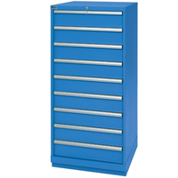 Drawer Cabinets, 9 Drawers, 28-1/4" W x 28-1/2" D x 59-1/2" H, Bright blue NTL Industrial