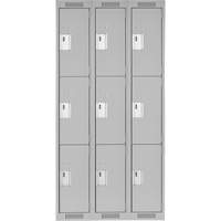 Clean Line Lockers, 3 -tier, Bank of 3, 36" x 18" x 72", Steel, Grey, Rivet (Assembled) NTL Industrial