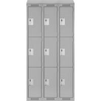 Clean Line Lockers, 3 -tier, Bank of 3, 36" x 18" x 78", Steel, Grey, Rivet (Assembled) NTL Industrial