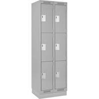 Clean Line Lockers, 3 -tier, Bank of 2, 24" x 18" x 76", Steel, Grey, Rivet (Assembled) NTL Industrial