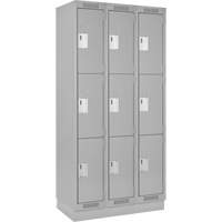 Clean Line Lockers, 3 -tier, Bank of 3, 36" x 18" x 76", Steel, Grey, Rivet (Assembled) NTL Industrial