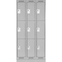 Clean Line Lockers, 3 -tier, Bank of 3, 36" x 18" x 76", Steel, Grey, Rivet (Assembled) NTL Industrial