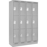 Clean Line Lockers, 3 -tier, Bank of 4, 48" x 18" x 76", Steel, Grey, Rivet (Assembled) NTL Industrial