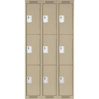 Clean Line Lockers, 3 -tier, Bank of 3, 36" x 18" x 72", Steel, Beige, Rivet (Assembled) NTL Industrial
