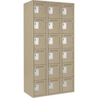 Clean Line Lockerette, 6 -tier, Bank of 3, 36" x 18" x 72", Steel, Beige, Rivet (Assembled) NTL Industrial