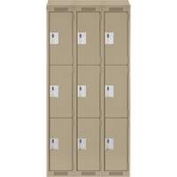 Clean Line Lockers, 3 -tier, Bank of 3, 36" x 18" x 78", Steel, Beige, Rivet (Assembled) NTL Industrial