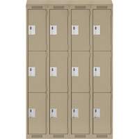Clean Line Lockers, 3 -tier, Bank of 4, 48" x 18" x 78", Steel, Beige, Rivet (Assembled) NTL Industrial