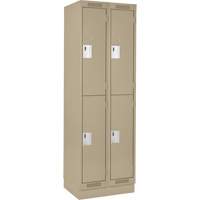 Clean Line Lockers, 2 -tier, Bank of 2, 24" x 18" x 76", Steel, Beige, Rivet (Assembled) NTL Industrial