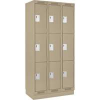 Clean Line Lockers, 3 -tier, Bank of 3, 36" x 18" x 76", Steel, Beige, Rivet (Assembled) NTL Industrial
