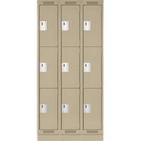 Clean Line Lockers, 3 -tier, Bank of 3, 36" x 18" x 76", Steel, Beige, Rivet (Assembled) NTL Industrial
