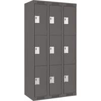 Clean Line Lockers, 3 -tier, Bank of 3, 36" x 18" x 72", Steel, Charcoal, Rivet (Assembled) NTL Industrial