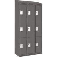 Clean Line Lockers, 3 -tier, Bank of 3, 36" x 18" x 78", Steel, Charcoal, Rivet (Assembled) NTL Industrial